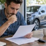 Persona revisando las condiciones de un préstamo con coche como aval
