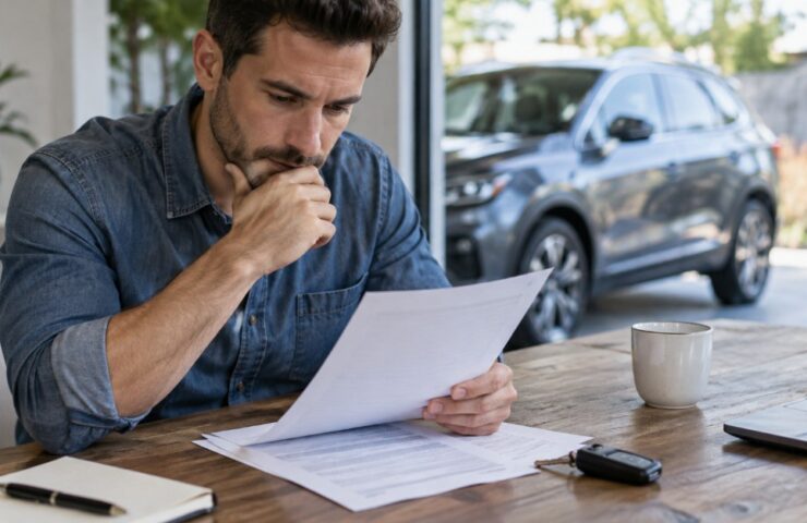 Persona revisando las condiciones de un préstamo con coche como aval