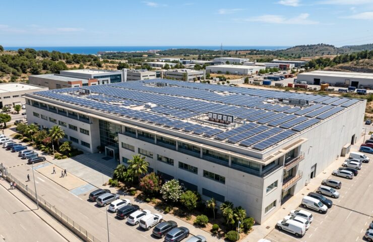 Paneles solares instalados en la cubierta de una empresa